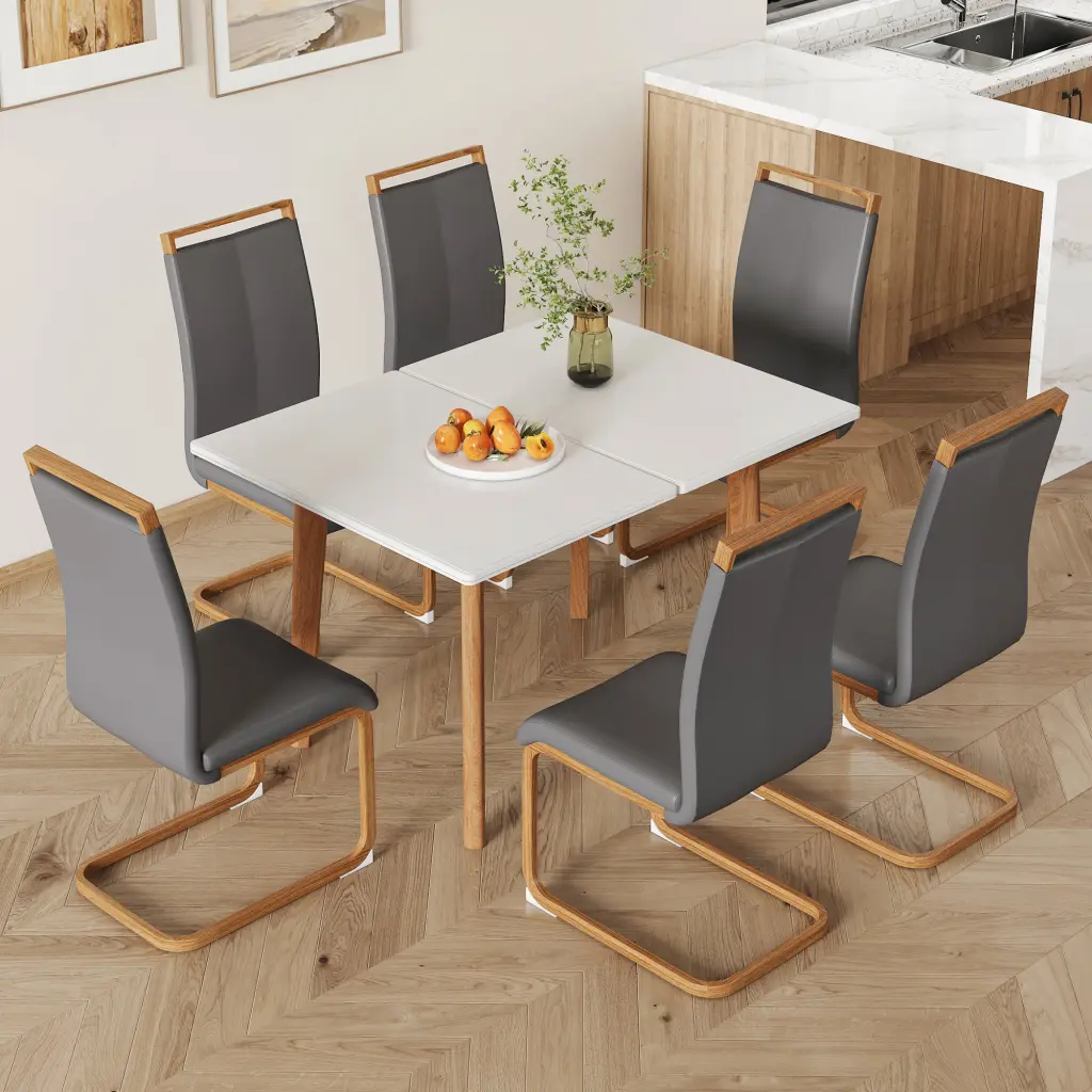 Table And Chair Set White Sintered Stone Table Top Rubberwood Legs Dining Set droom w-1151