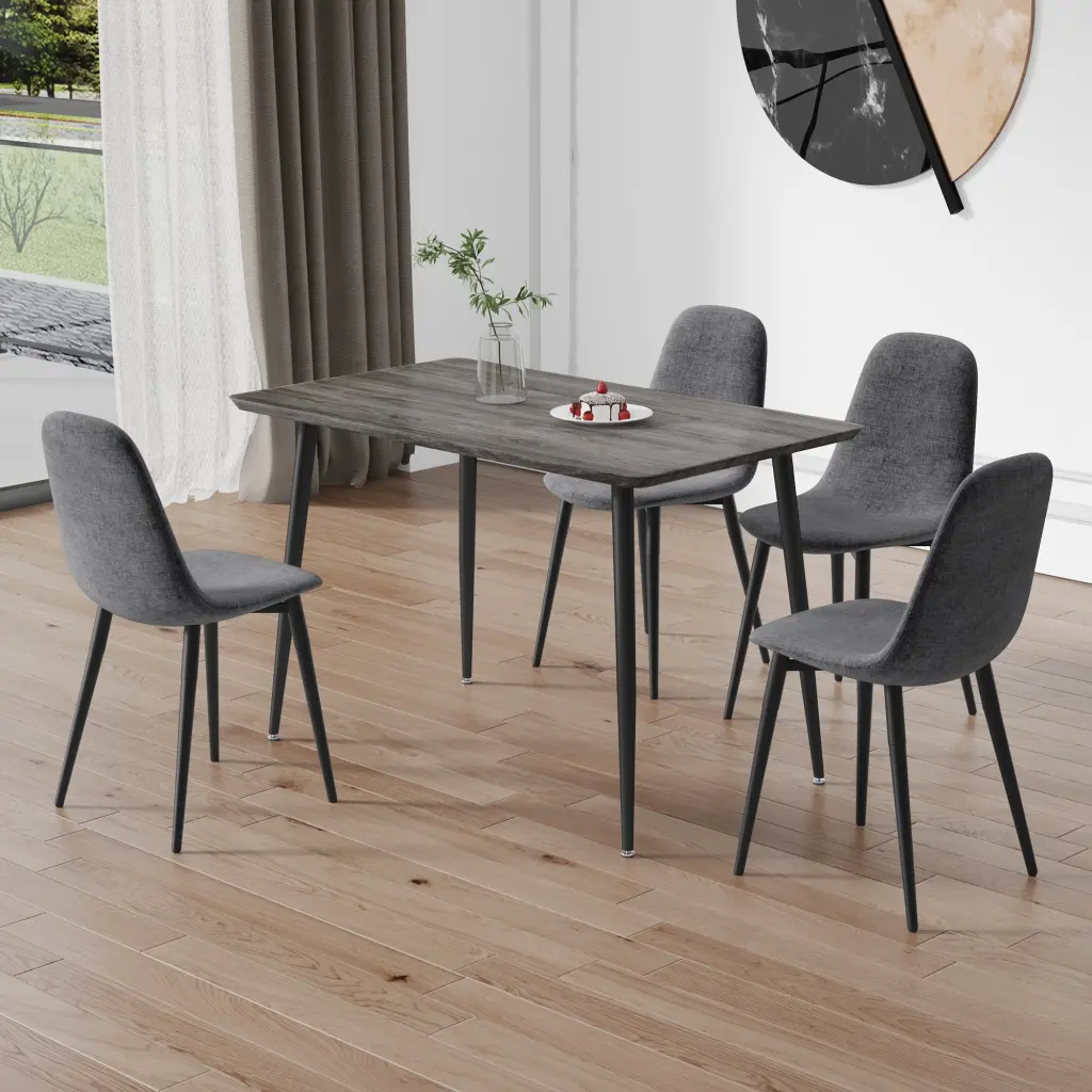 1 Table And 4 Chairs Set Gray Wood Grain Table Mdf Tabletop And B droom w-1151