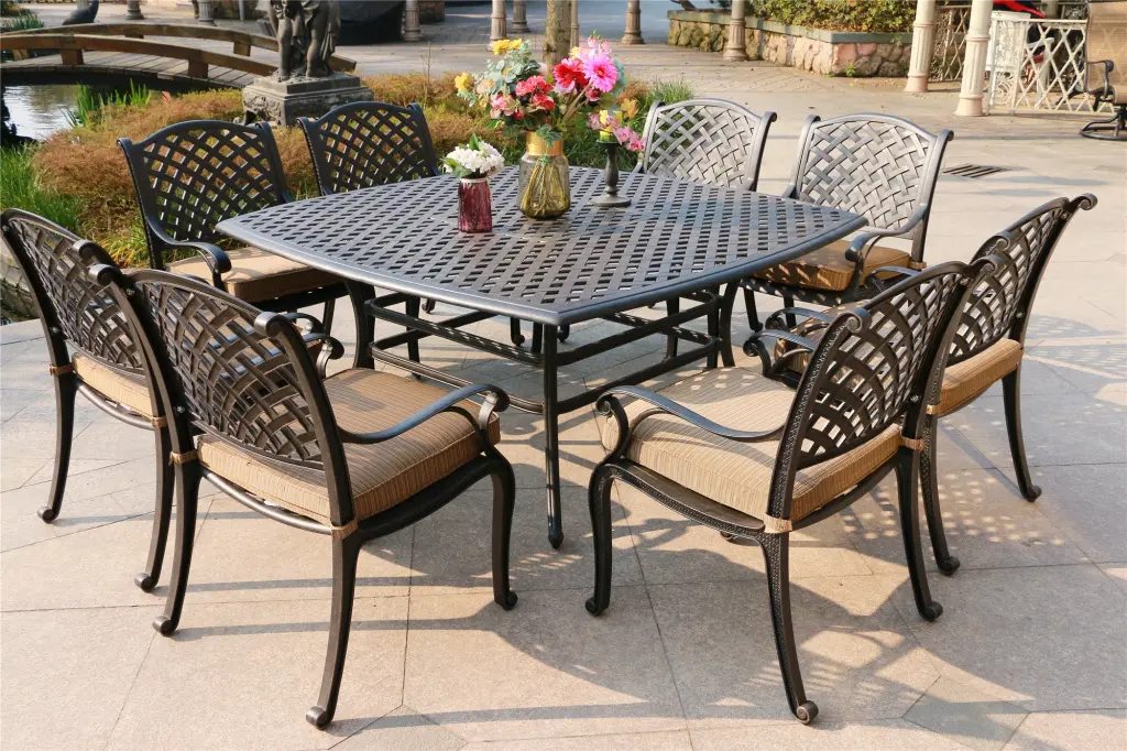 Square 8 Person 63.98 Inch Dining Set Dupione Brown Cushions gathercraft