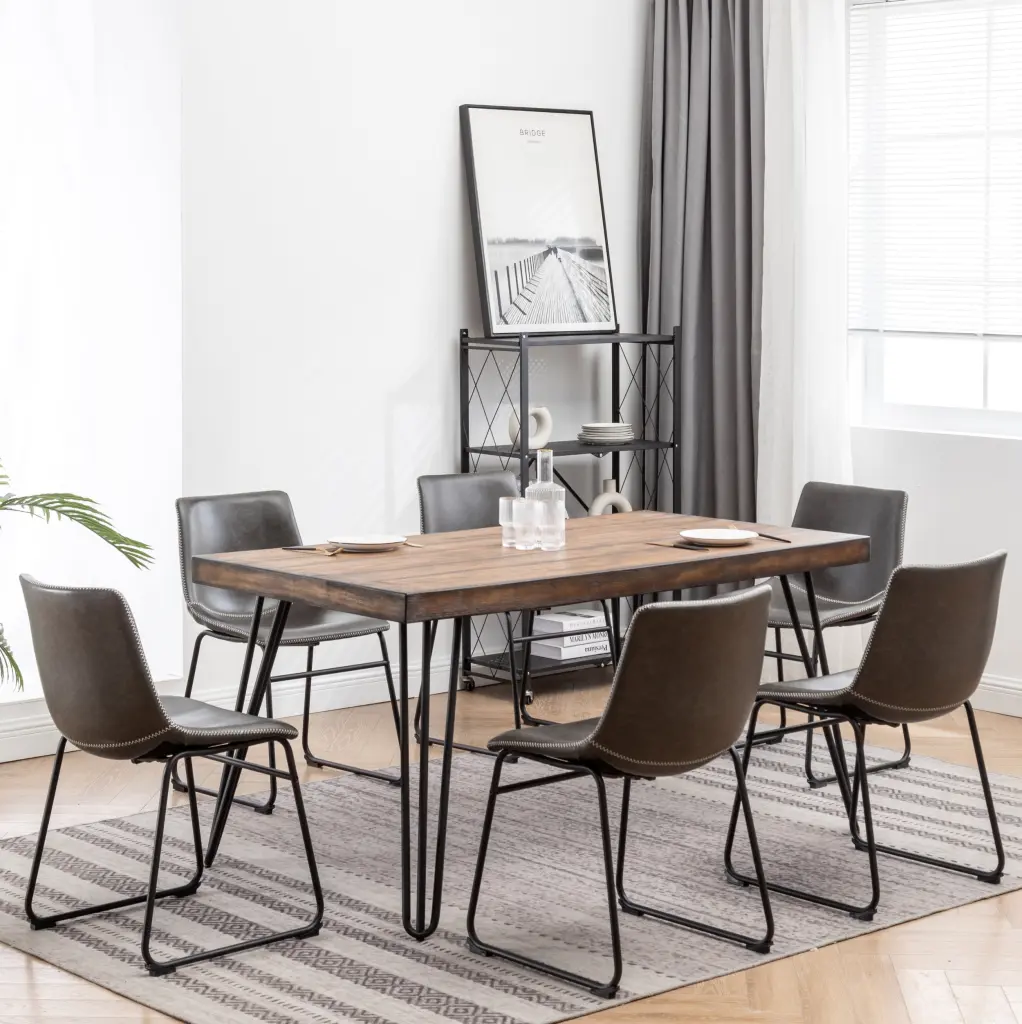 Aryven Industrial 7 Piece Dining Set Antique Gray Brown Metal hz
