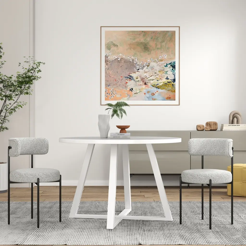 Durban 3 Piece Round Dining Set Trestle Dining Table 2 Boucle Chairs hz