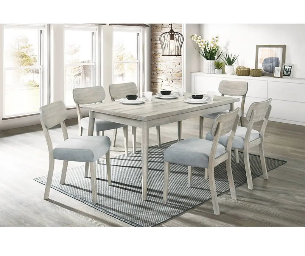 7Pc Dining Set Natural Wood Grain Color Dining Table Rectangle kanepe