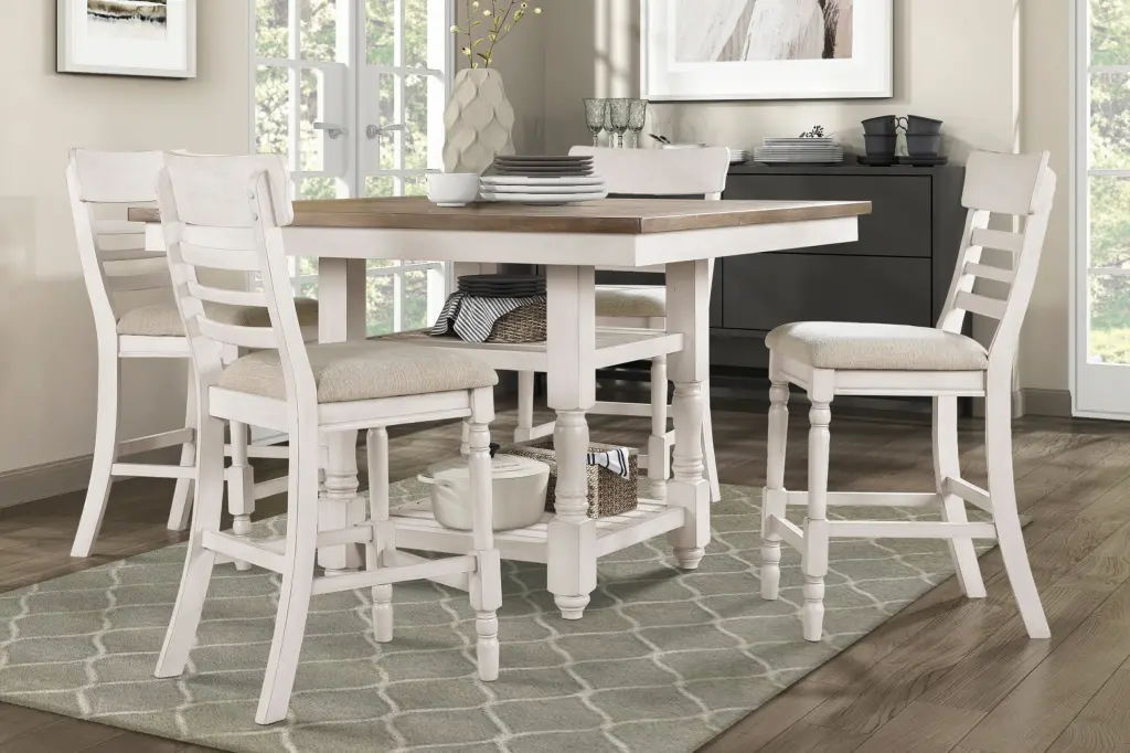 Antique White Finish Counter Height Dining Set 5 Pieces and Bottom Storage kanepe