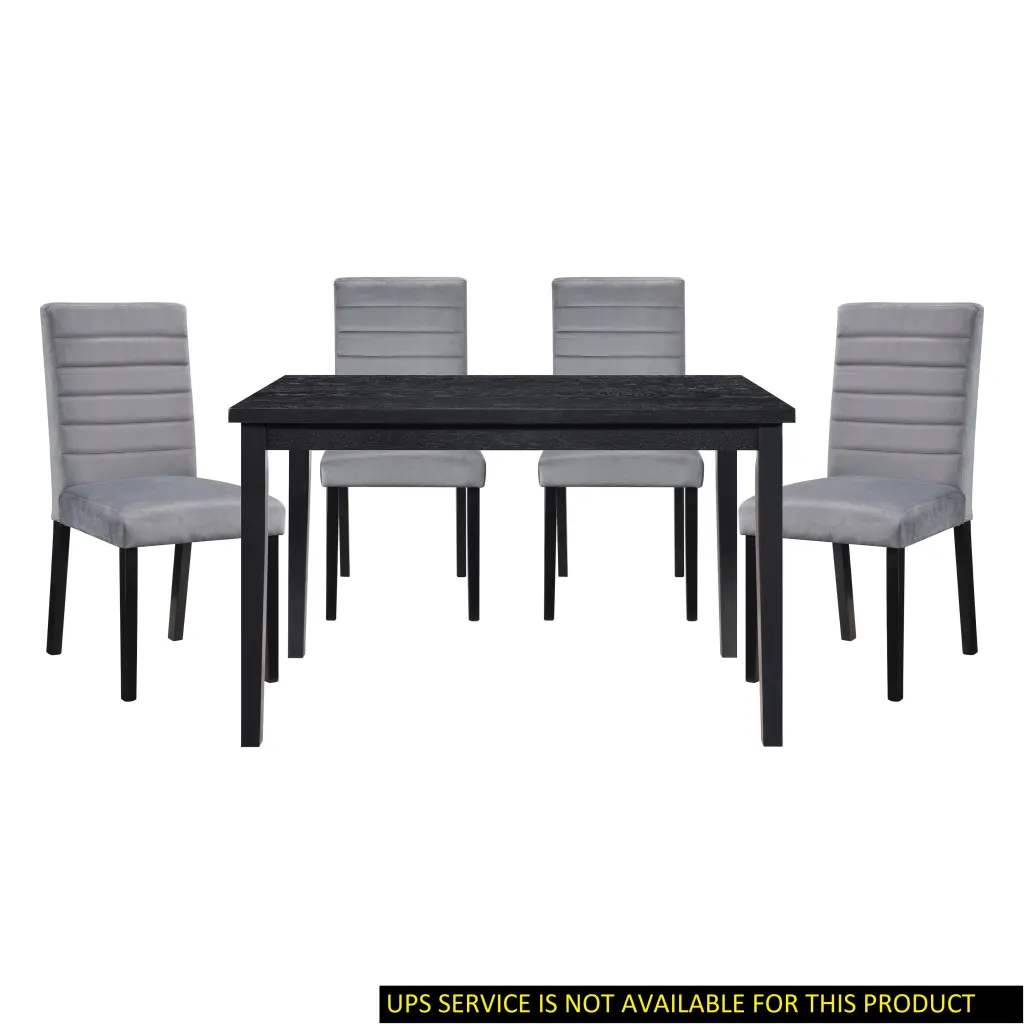 5 Piece Dining Set Black Finish Dining Table and 4 Gray Velvet Side Chairs kanepe