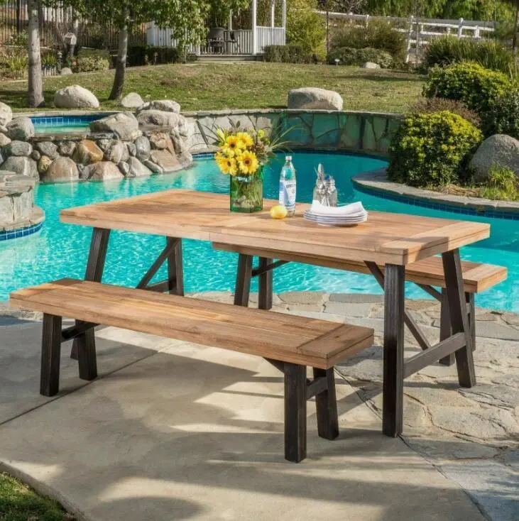Bettina Dining Set 3 Pcs No Light Brown Acacia Wood Kitchen Table nh-gardenpara