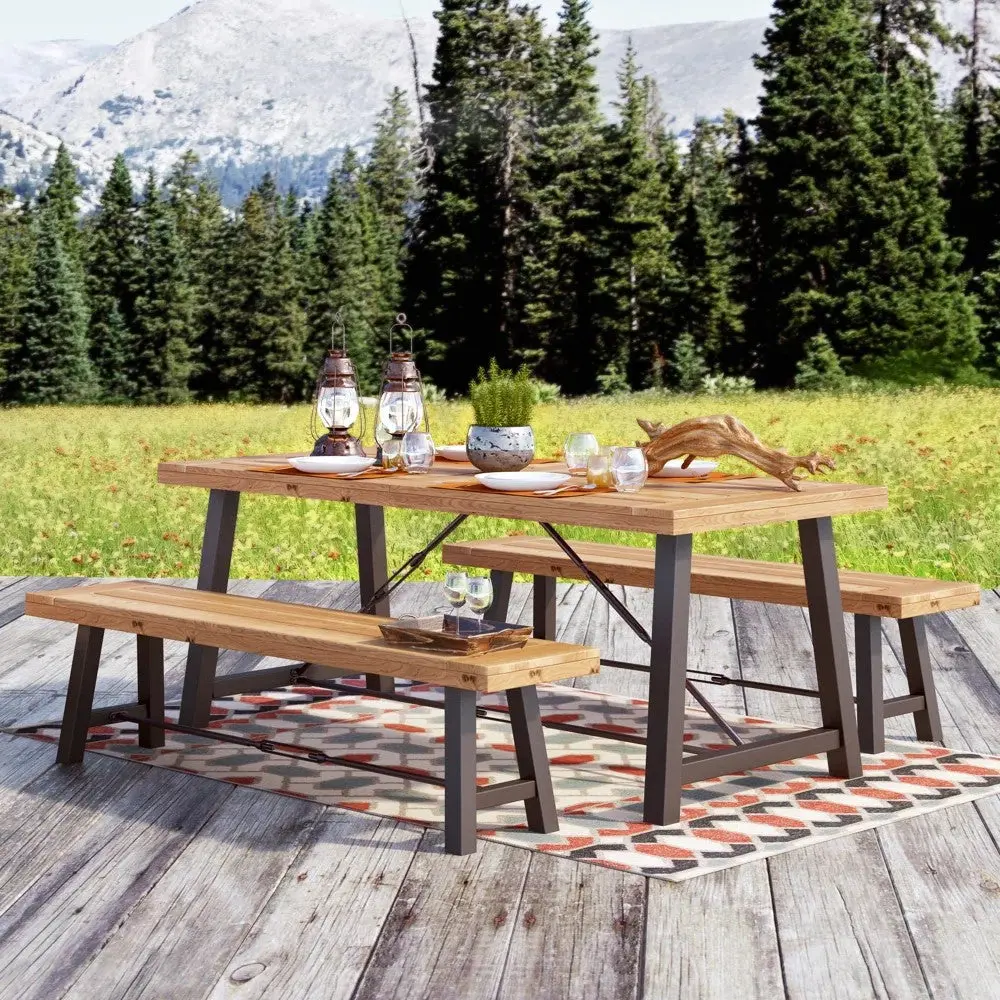 Catriona 3 Piece Wood Outdoor Dining Set Teak Acacia Wood Patio Furniture nh-gardenpara