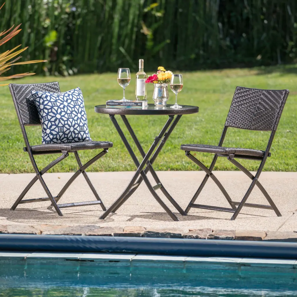 El Paso 3-Piece Folding Table and Chair Set Brown Rattan and Iron nh-purenest