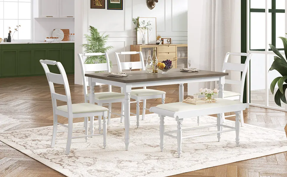 6 Piece Dining Set Turned Legs Upholstered Chairs Kitchen Table rnb