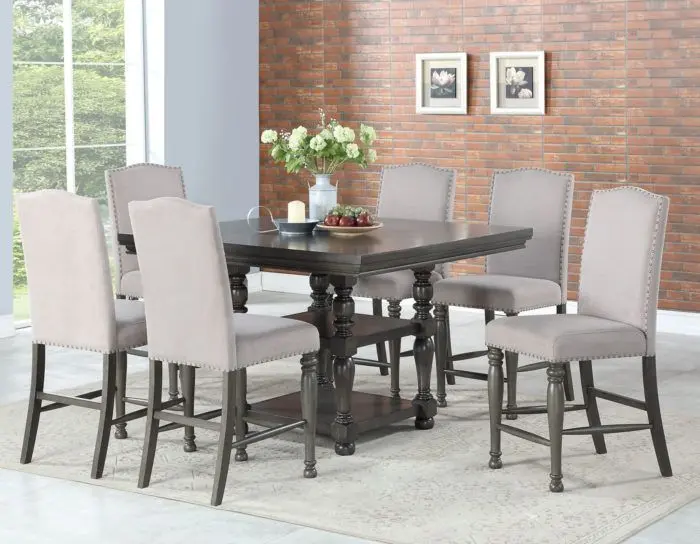 Caswell 7 Piece Dining Set Pearl Silver White Wood steve silver furniture