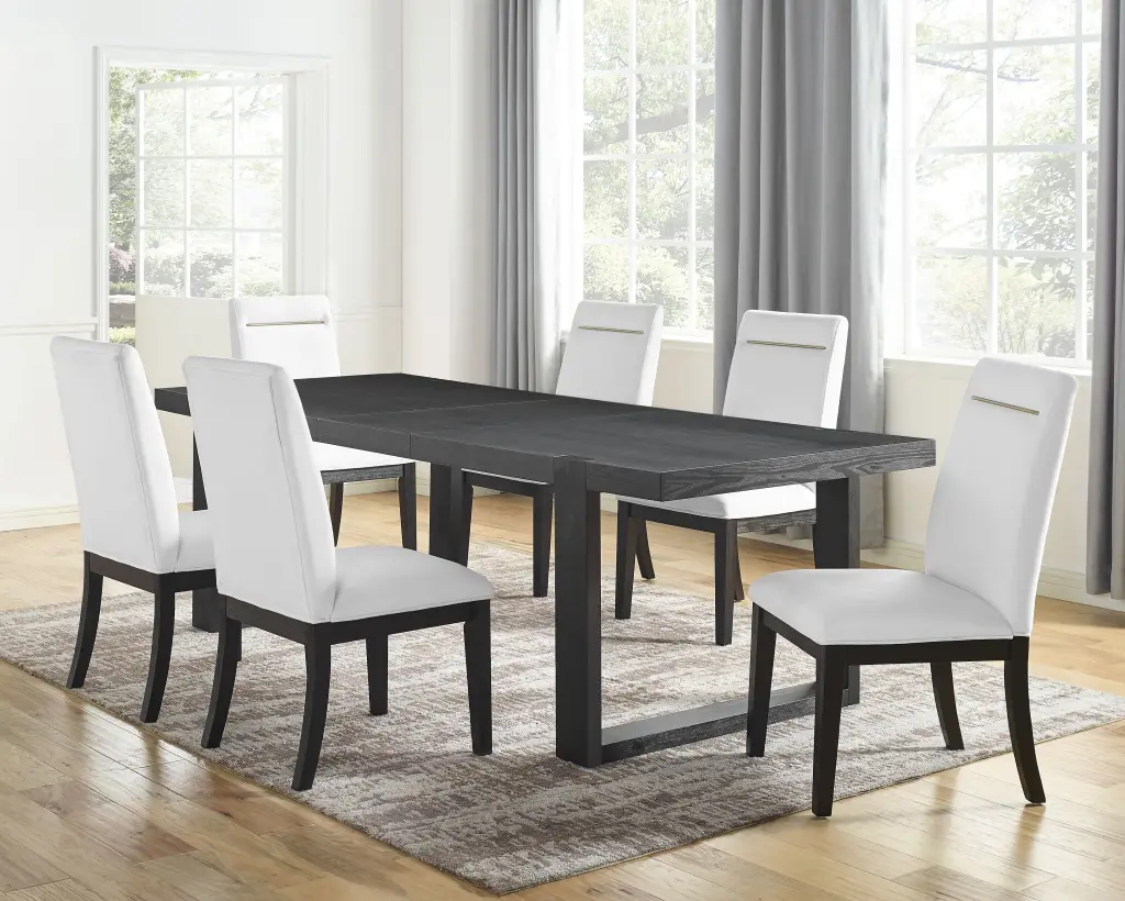 Yves 7 Piece White Wood Dining Set Modern Homes steve silver furniture