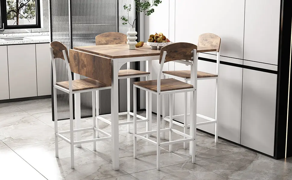 Farmhoutilize 5 Piece Counter Height Drop Leaf Dining Table Set topmax