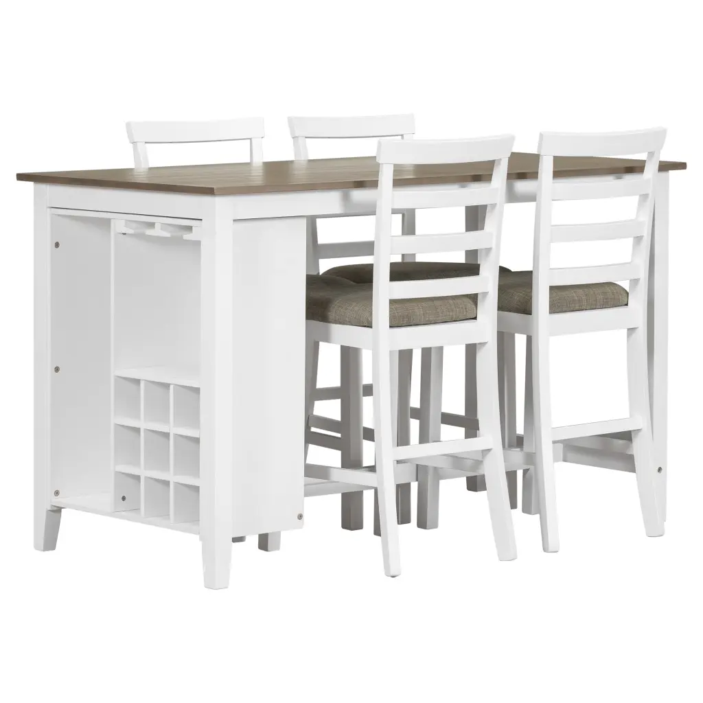 5 Piece Rubber Wood Counter Height Dining Set Practical Kitchen Table trexm