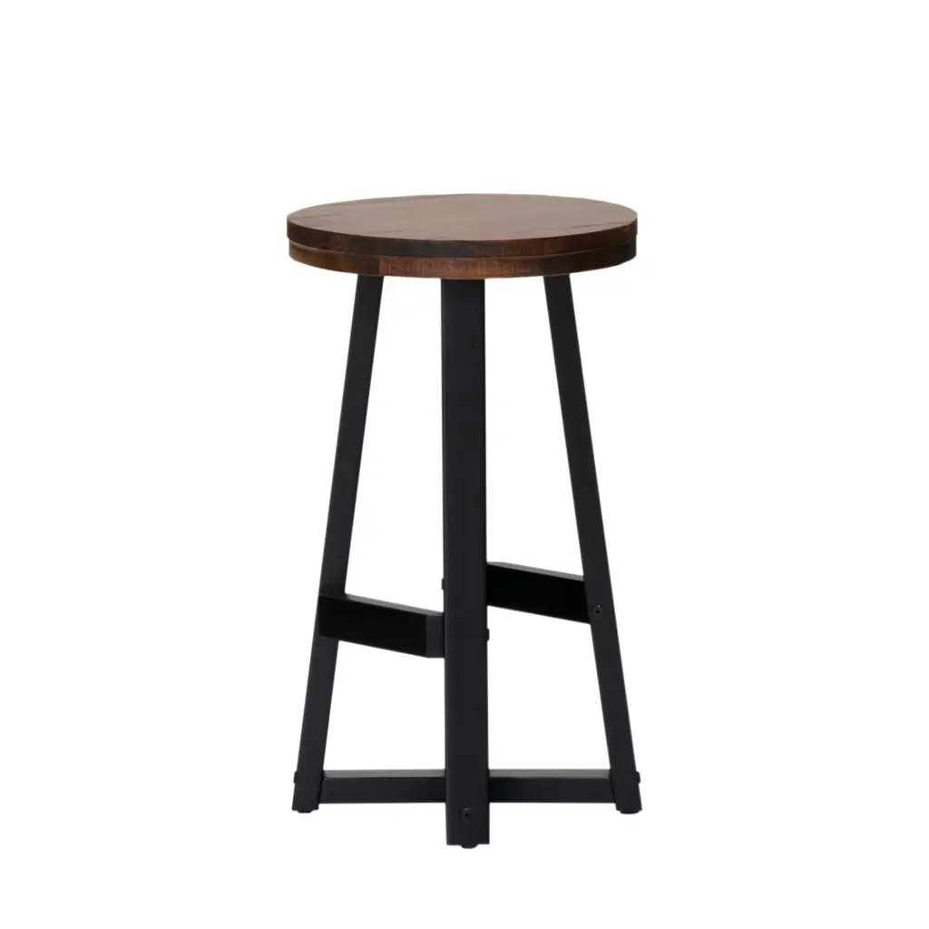 Rustic Distressed Solid Wood Round Dining Stool Mahogany Pine walker edison