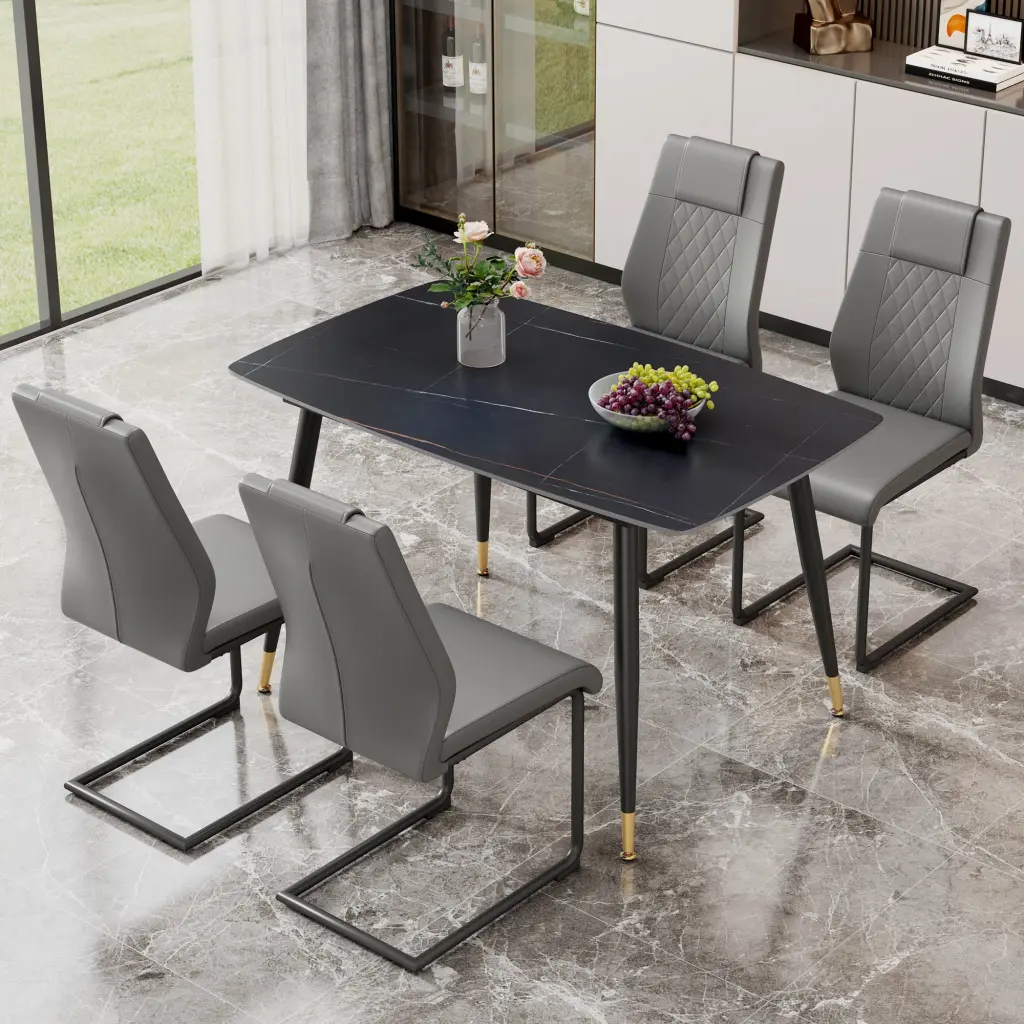 Large Modern Rectangular Table Black Texture Dining Table And Chair Set droom w-1151