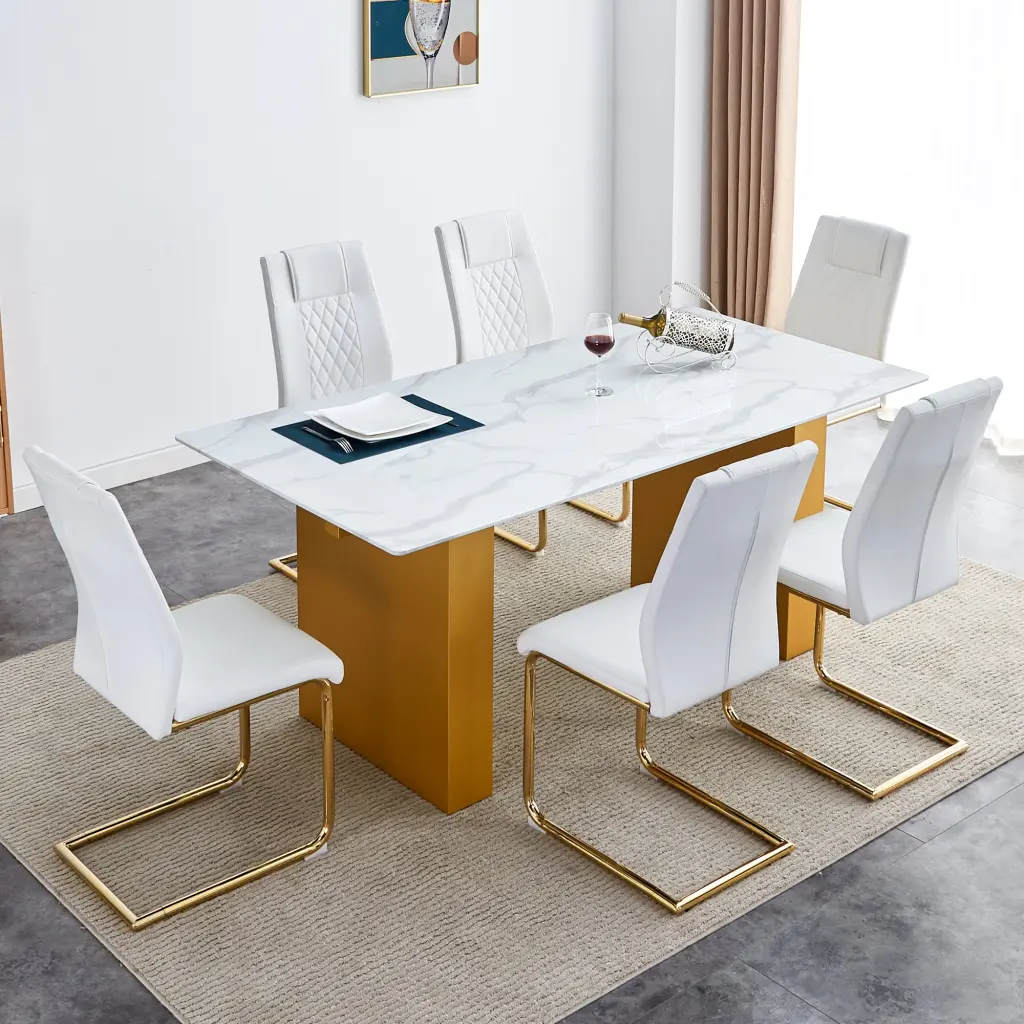 Large Modern Rectangular Table and Chair Set 0.4 Inch Pattern droom w-1151