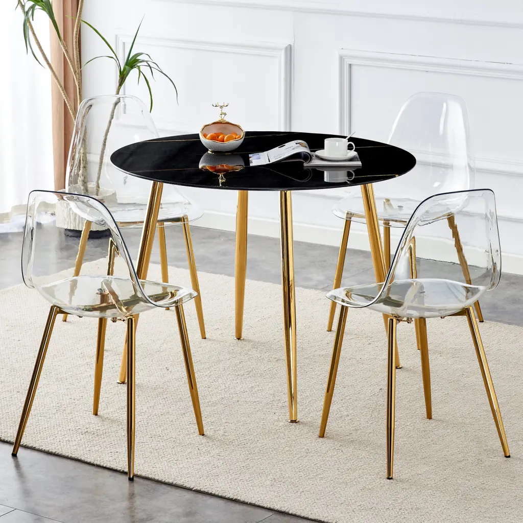Modern Minimalist Circular Dining Table 4 Chairs Set droom w-1151