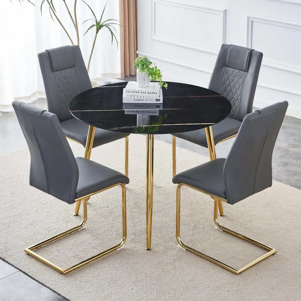 Modern Minimalist Circular Dining Table Set 4 Chairs droom w-1151