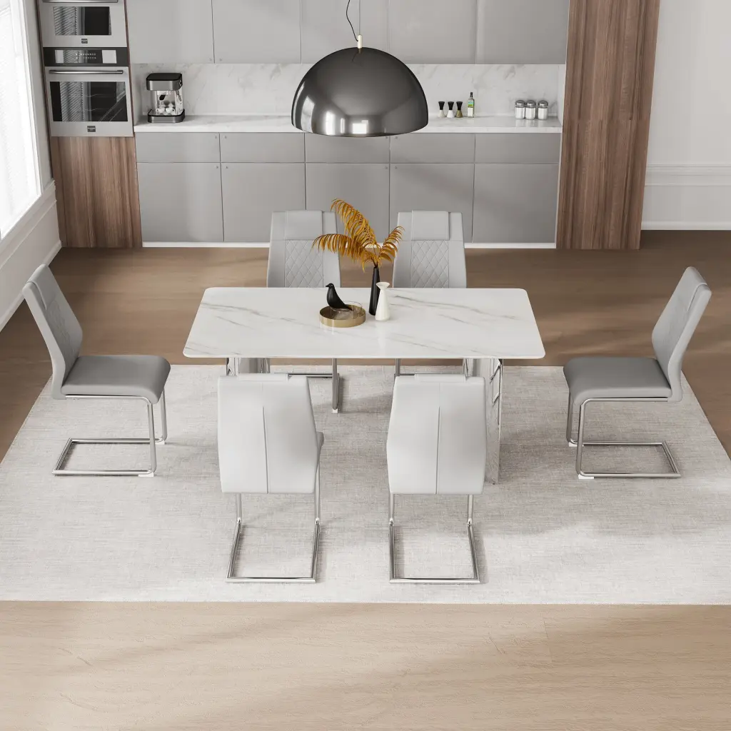 Modern Minimalist Dining Table and Chair Set Imitation Marble Top droom w-1151