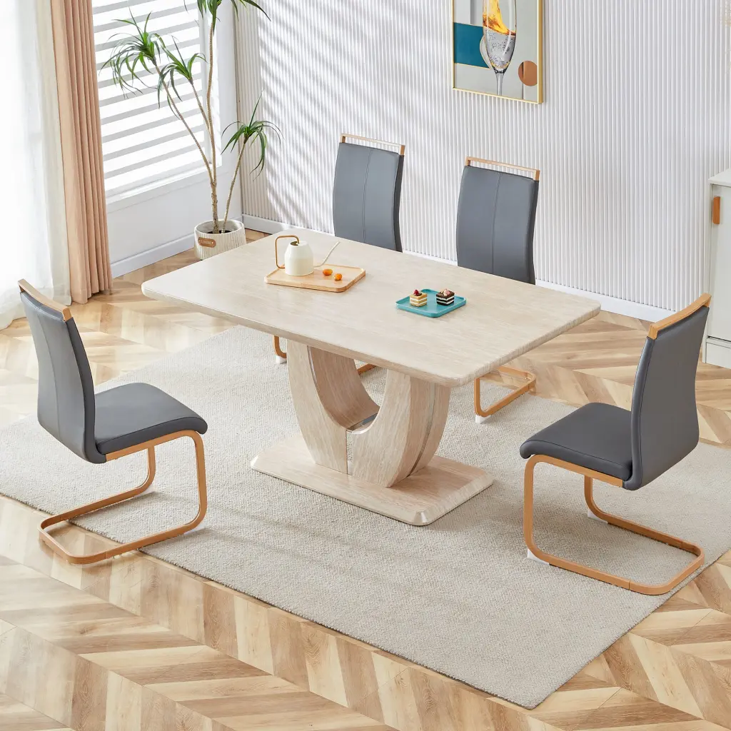 Modern Minimalist Premium MDF Rectangular Dining Table and Chair Set droom w-1151