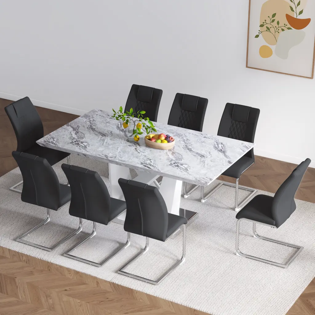 Table And Chair Set 1 Table 8 Black 001 Chairs Black MDF Dining Set droom w-1151