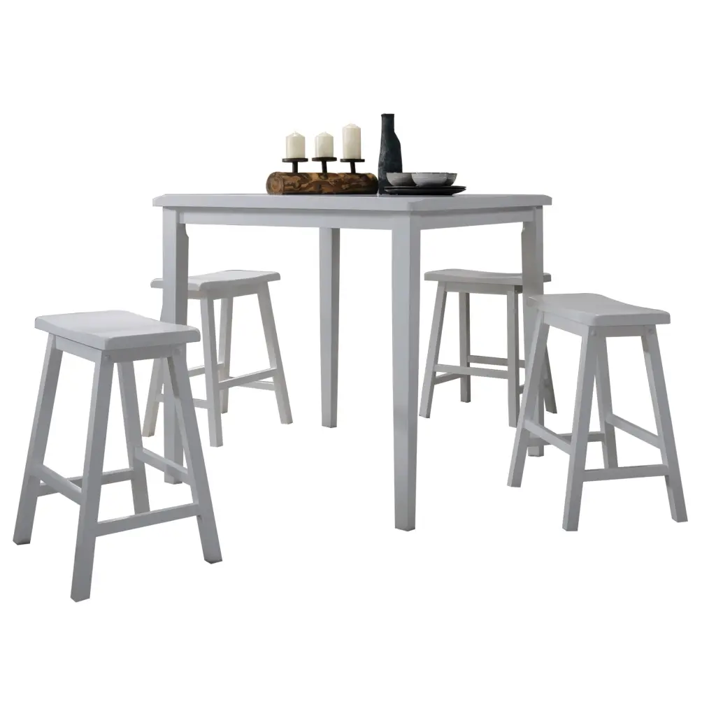 White 5 Piece Counter Height Set Saddle Stools and Wood Seats furniture max