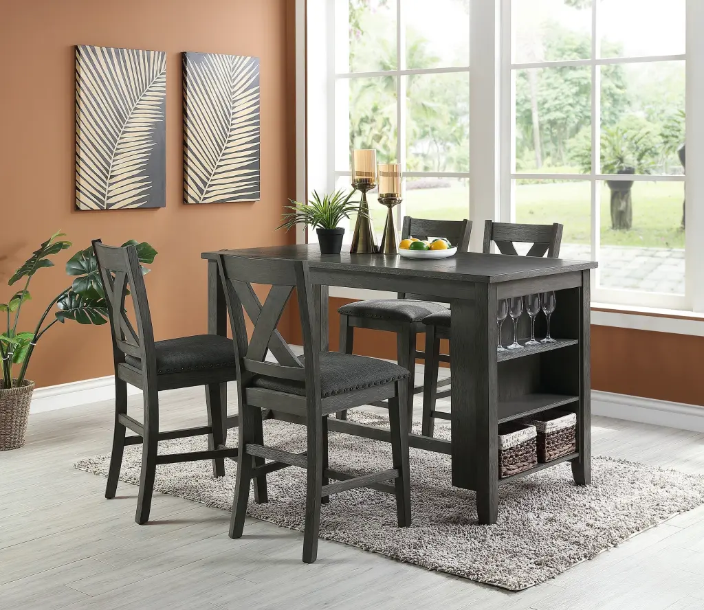 Modern Gray Wash Finish 5 Piece Counter Height Dining Table Storage kanepe