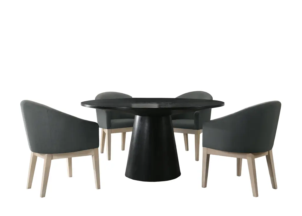 Jasper Ebony Black 5 Piece 59 Inch Round Dining Table Set Gray Chairs lilola home