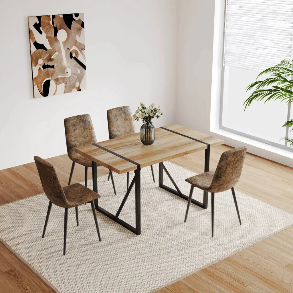 MDF Wood Color Dining Table Set 4 Modern Mid Century Dining Chairs nuoli office furniture