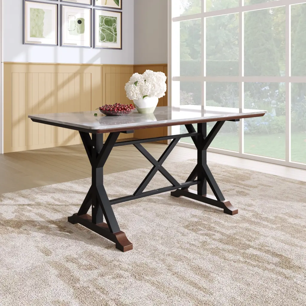 63 Inch Sintered Stone Dining Table Modern Gray Rectangular Kitchen Dinner Table a-q house
