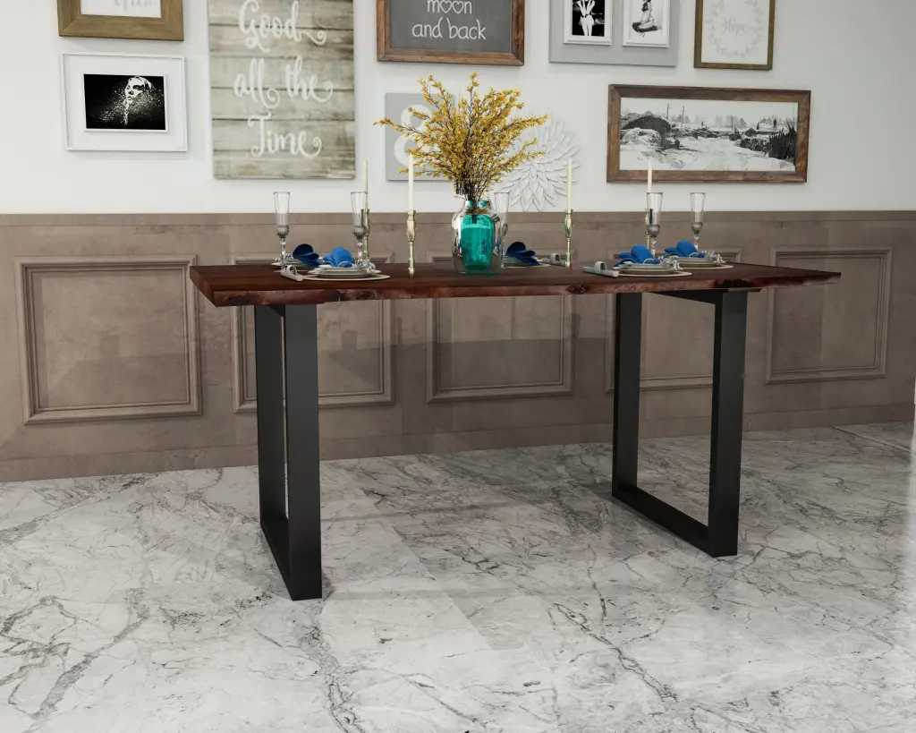 63 Inches Live Edge Dining Table - Dark Brown Solid Wood Kitchen Table atlantic solid wood furniture