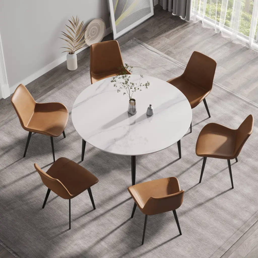 53.15 Modern Man Made Stone Round Black Metal Dining Table Position atunus