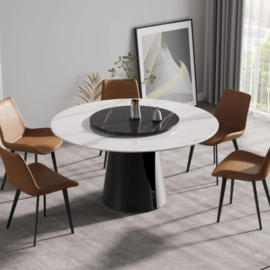59.05 Inch Modern Artificial Stone Round Black Dining Table atunus