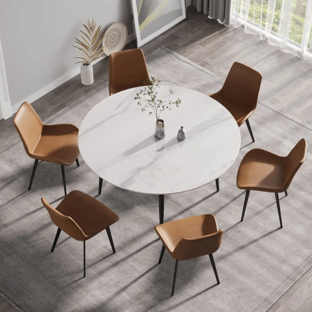 59.05 Inch Modern Man Made Stone Round Black Metal Dining Table atunus