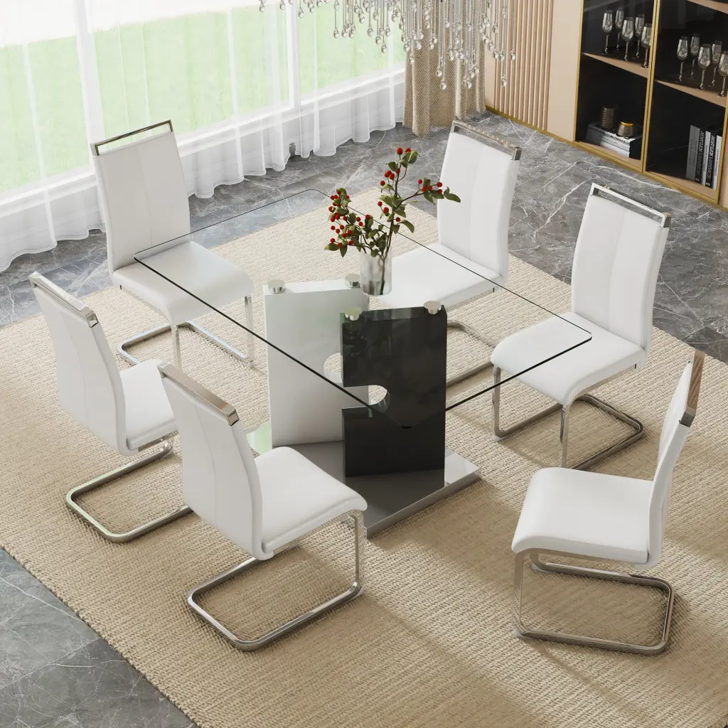 Large Modern Minimalist Rectangular 0.31 Inch Thick Tempered Glass Dining Table droom w-1151