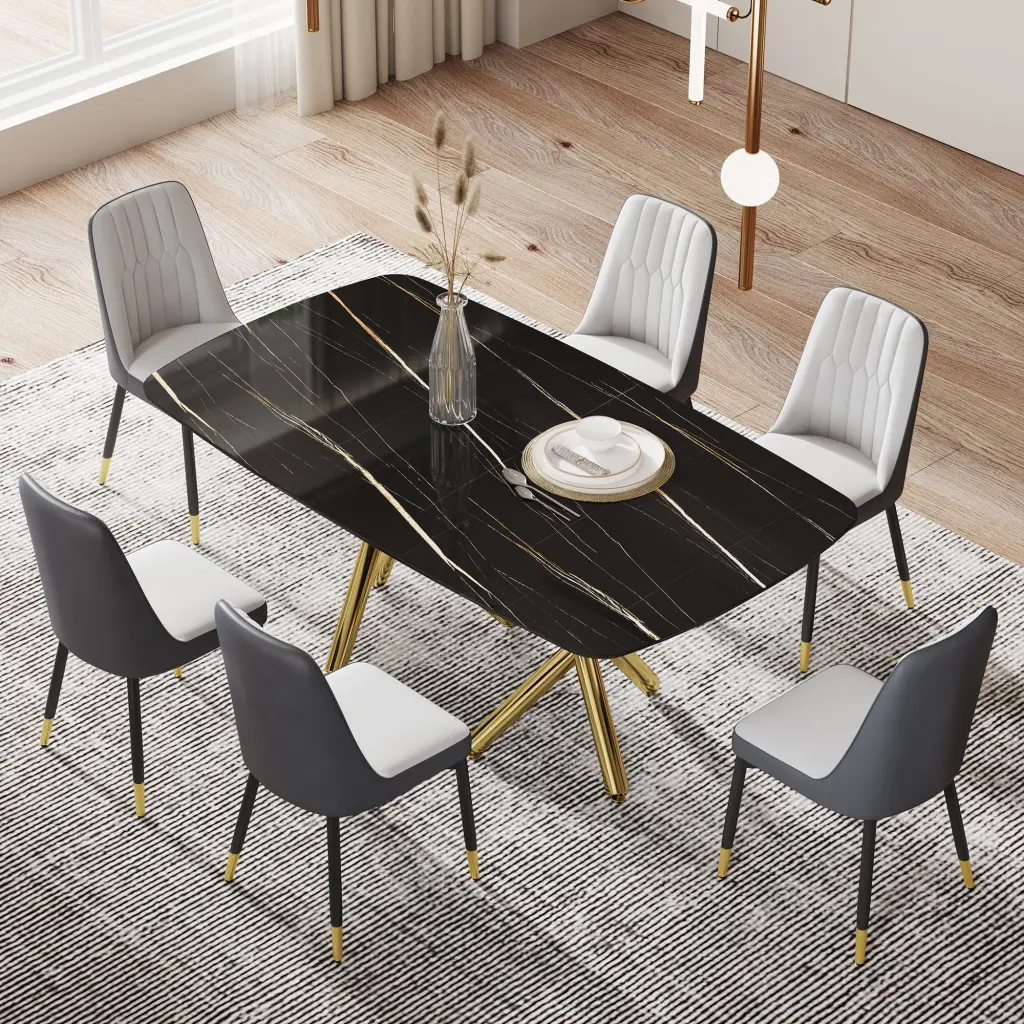 Large Modern Minimalist Rectangular Dining Table 0.39 Imitation Marble Top droom w-1151