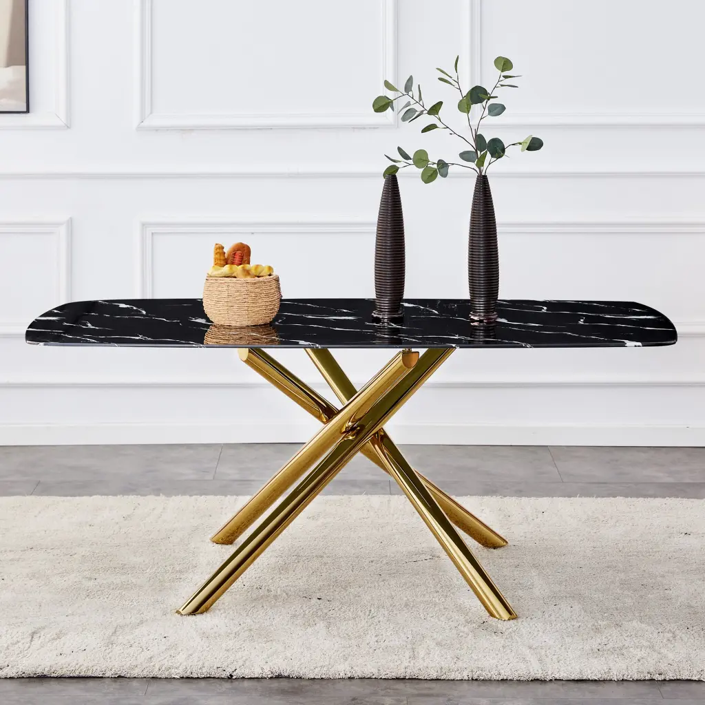 Large Modern Minimalist Rectangular Dining Table 0.39 Inch Imitation Marble Top droom w-1151