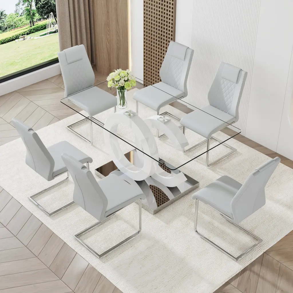 Large Modern Minimalist Rectangular Glass Dining Table 0.39 Inch Tempered Glass Top droom w-1151