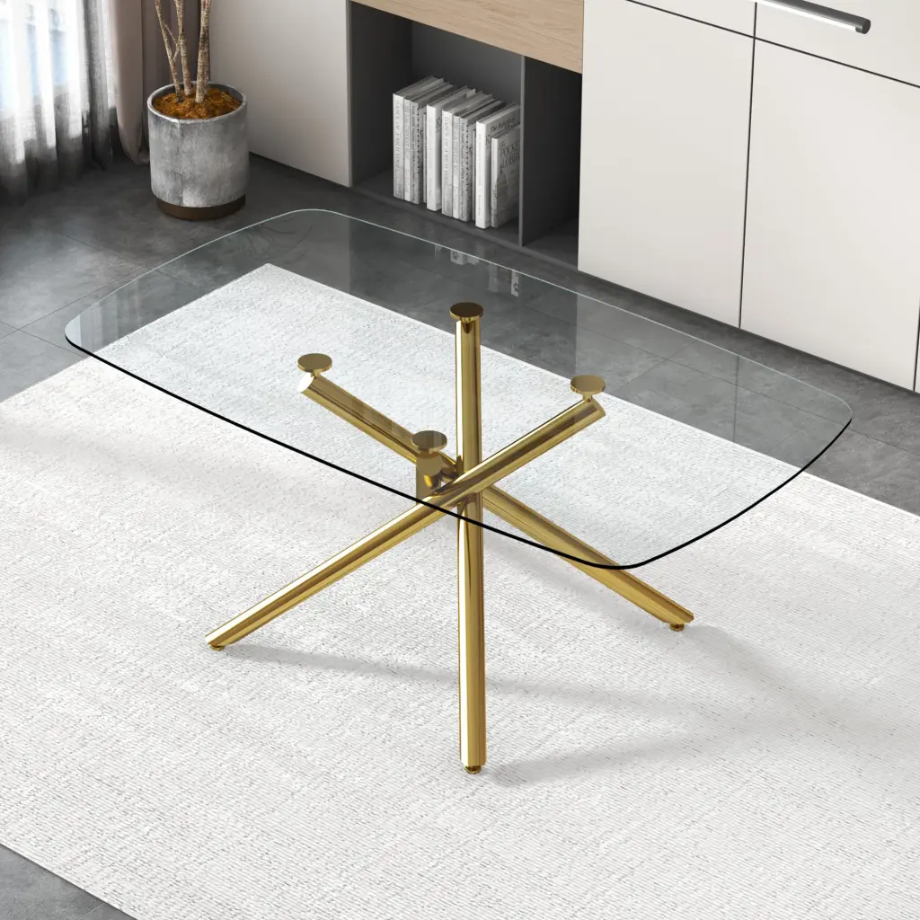 Large Modern Minimalist Rectangular Glass Dining Table 0.39 Inch Tempered droom w-1151