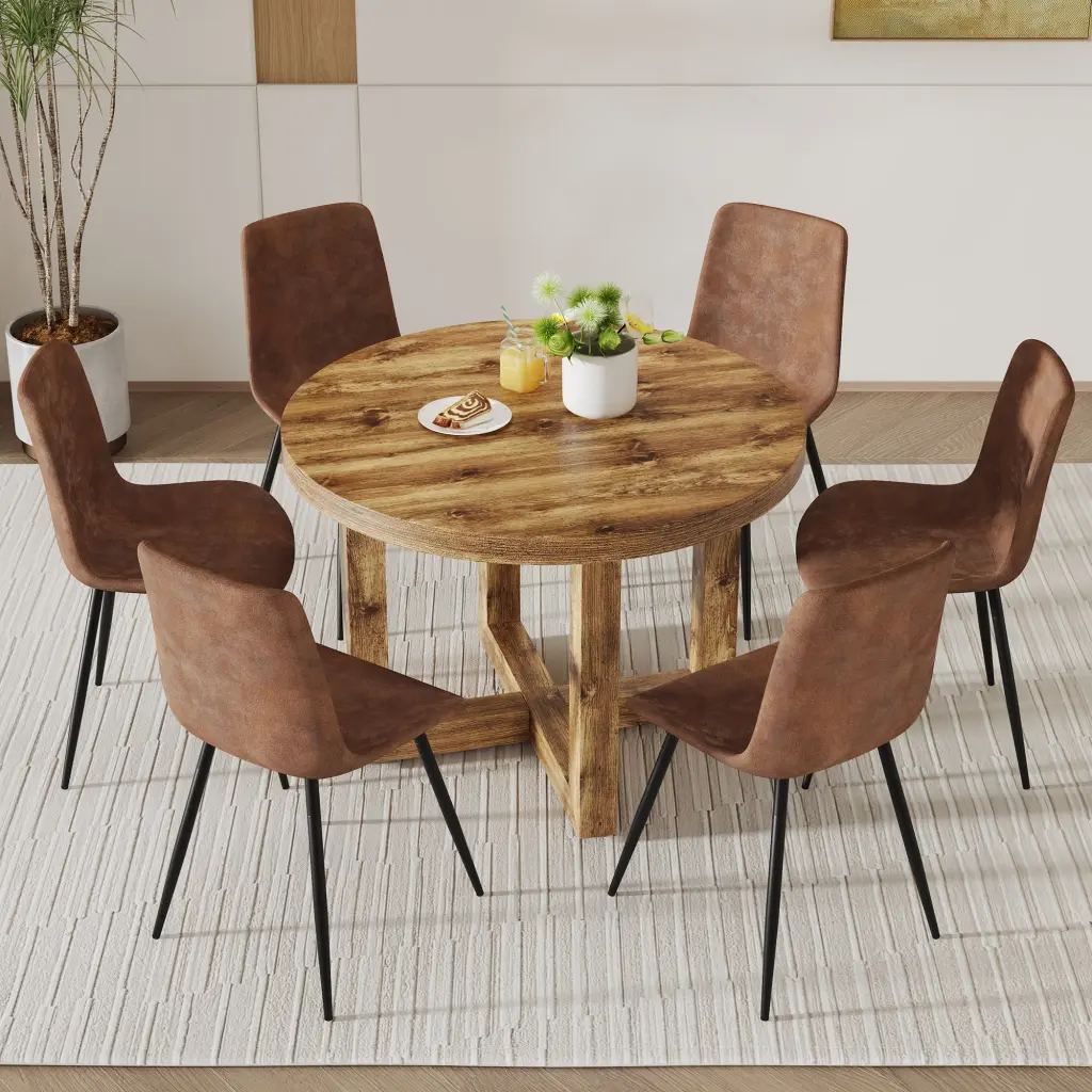Modern Circular Dining Table MDF Tabletop And Metal Base Functional Kitchen Furniture droom w-1151