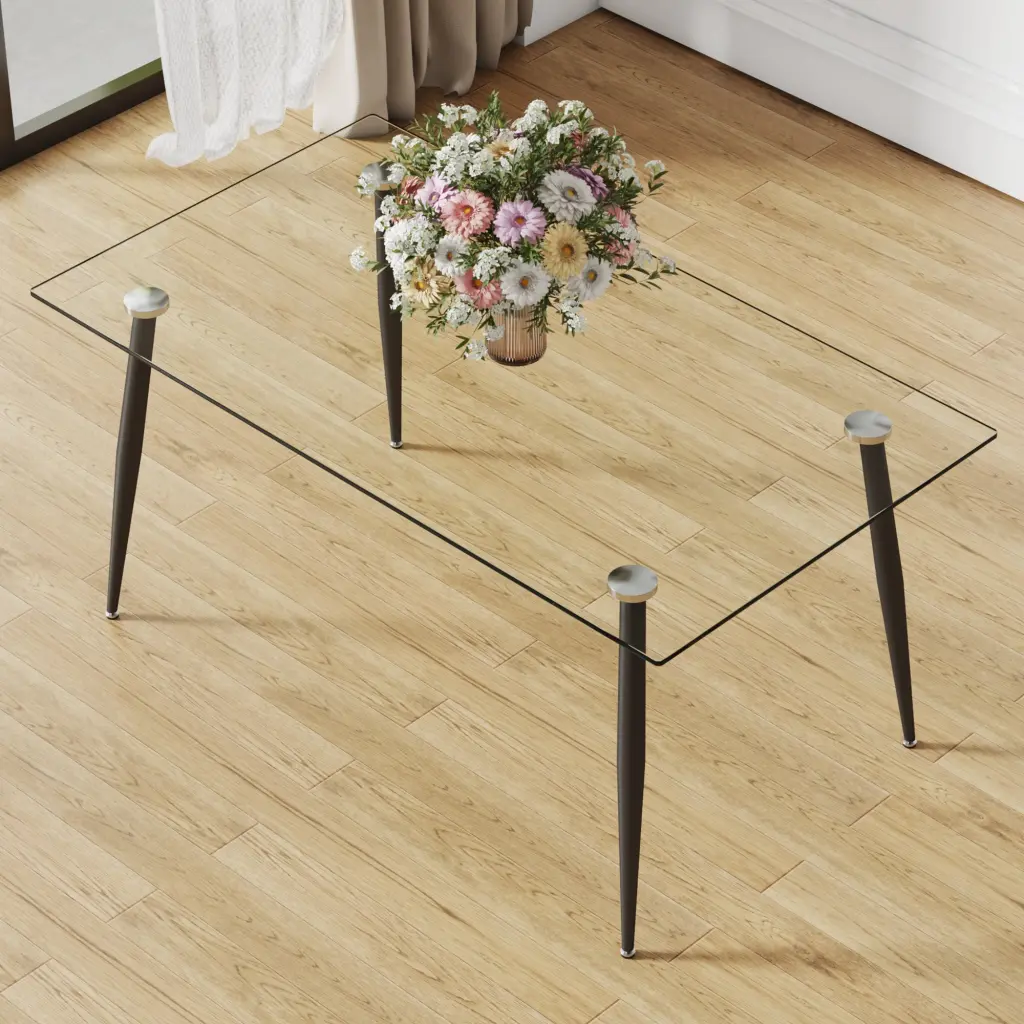 Modern Minimalist Rectangular Tempered Glass Dining Table droom w-1151