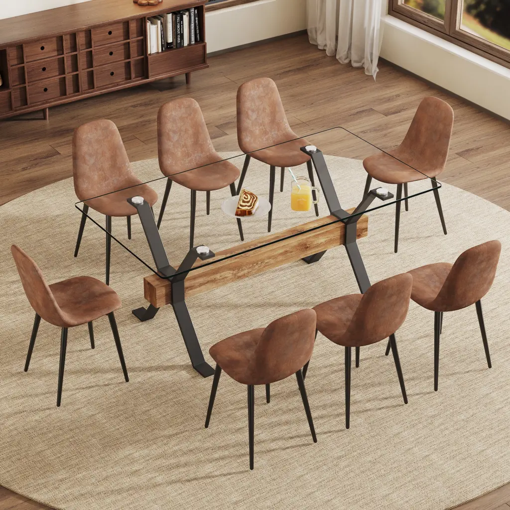 Modern Tempered Glass Dining Table Large Modern Office Table droom w-1151