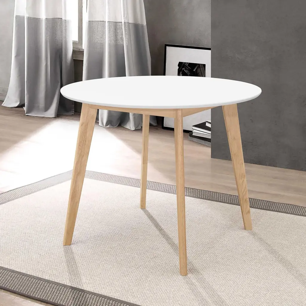 Matte White and Natural Round Dining Table Primary Living Space furniture max