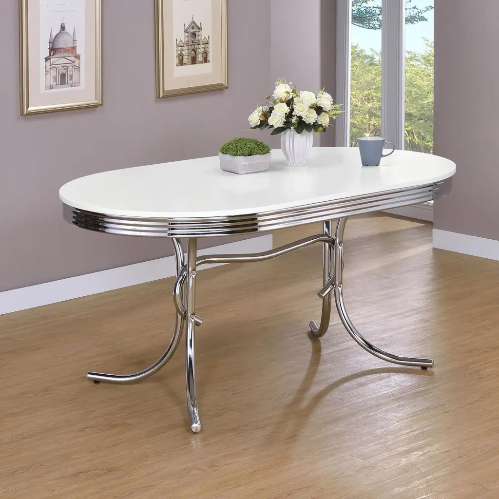 White and Chrome Oval Dining Table Contemporary Dining Room furniture max