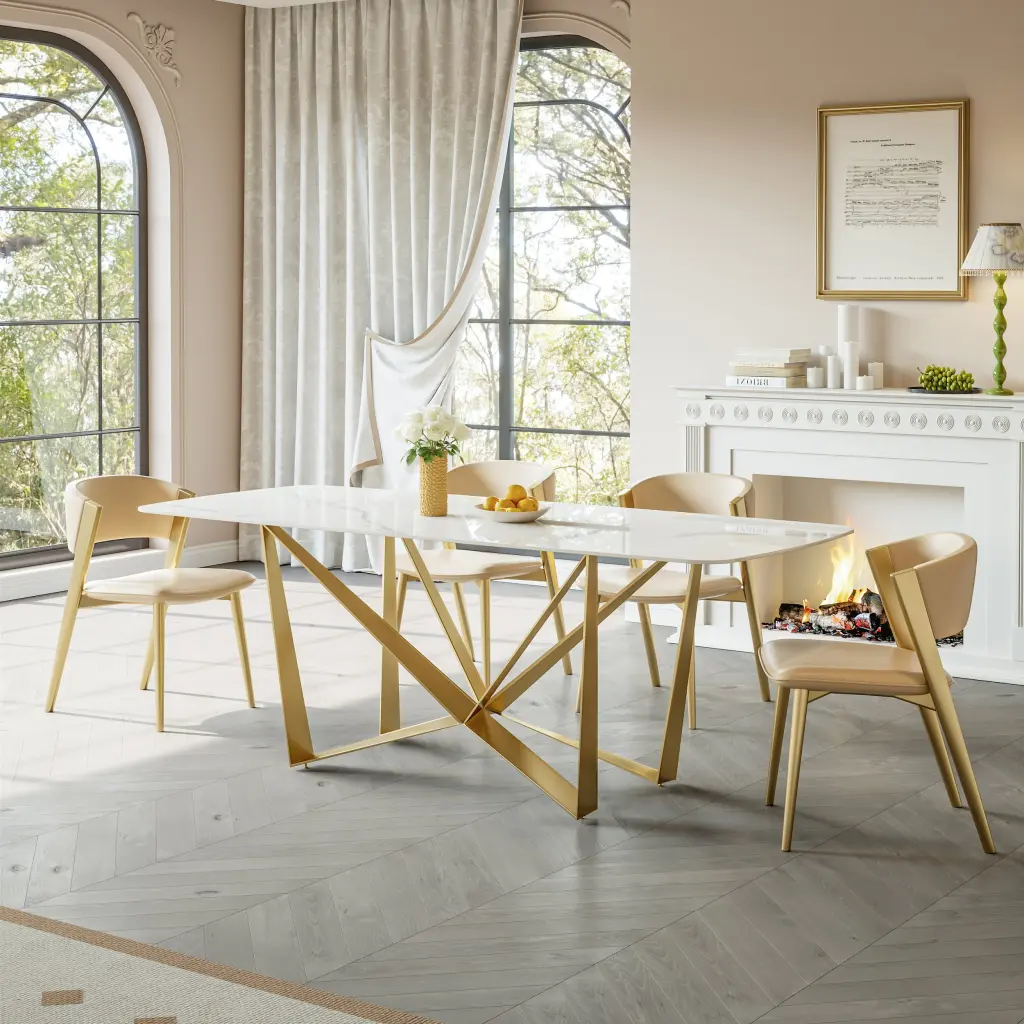 Titanium Gold Stainless Steel Dining Table Sleek Snow Mountain Design gbkgoods