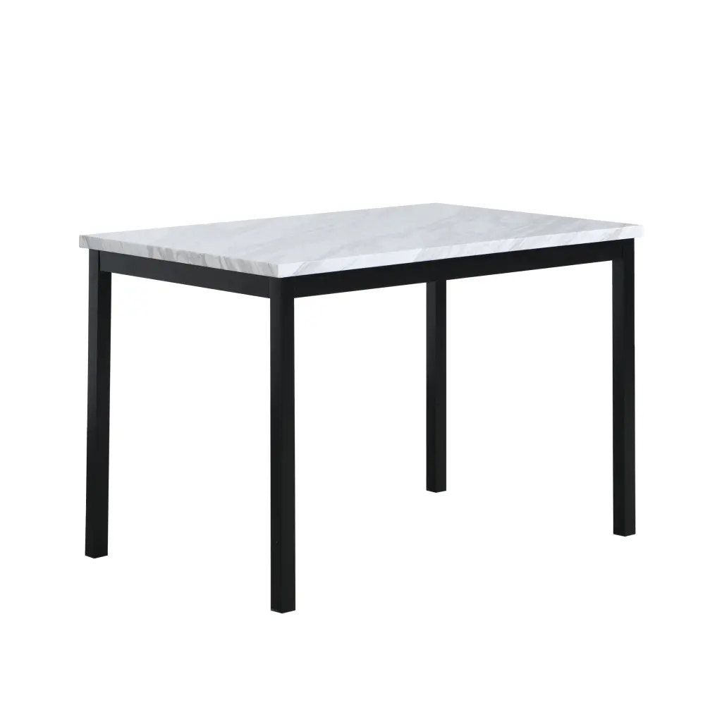 Noyes Metal Dining Table Laminated Faux Marble Top Off White hz
