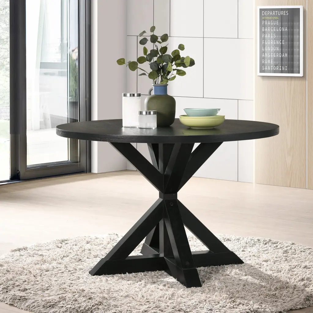 Windvale Cross Buck Base Dining Table Black Wood hz