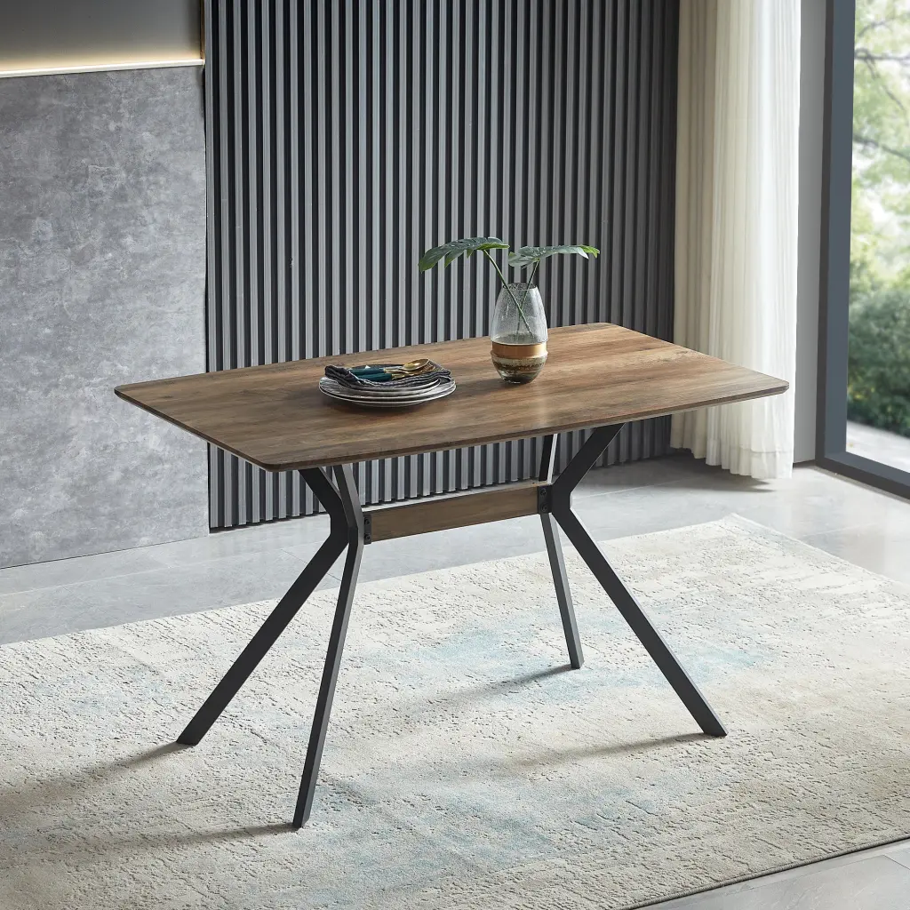 Modern Minimalist Style Dining Table Mdf Wooden Top Black Metal Shelf Small Space jws-w241