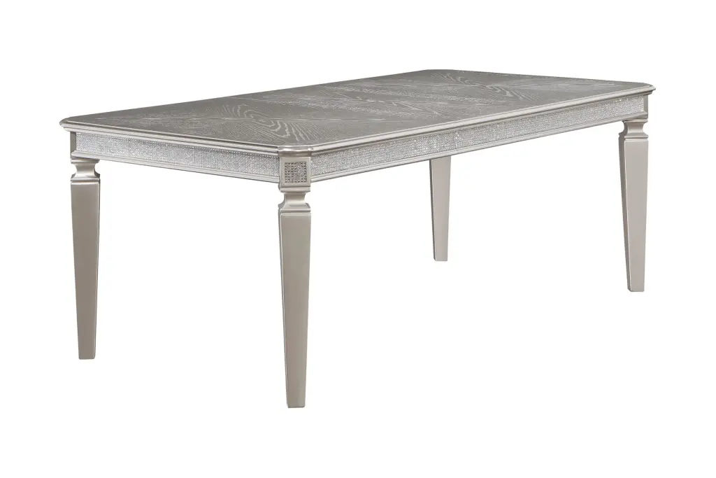 Modern Glam Dining Table Silver Gray Finish 18 Inch Extension Leaf kanepe