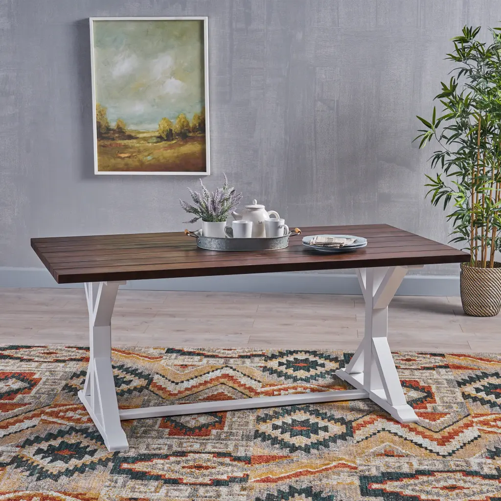 Cassia Farmhouse Dining Table Dark Brown White Acacia Wood - Rustic Style nh-cloudhouse