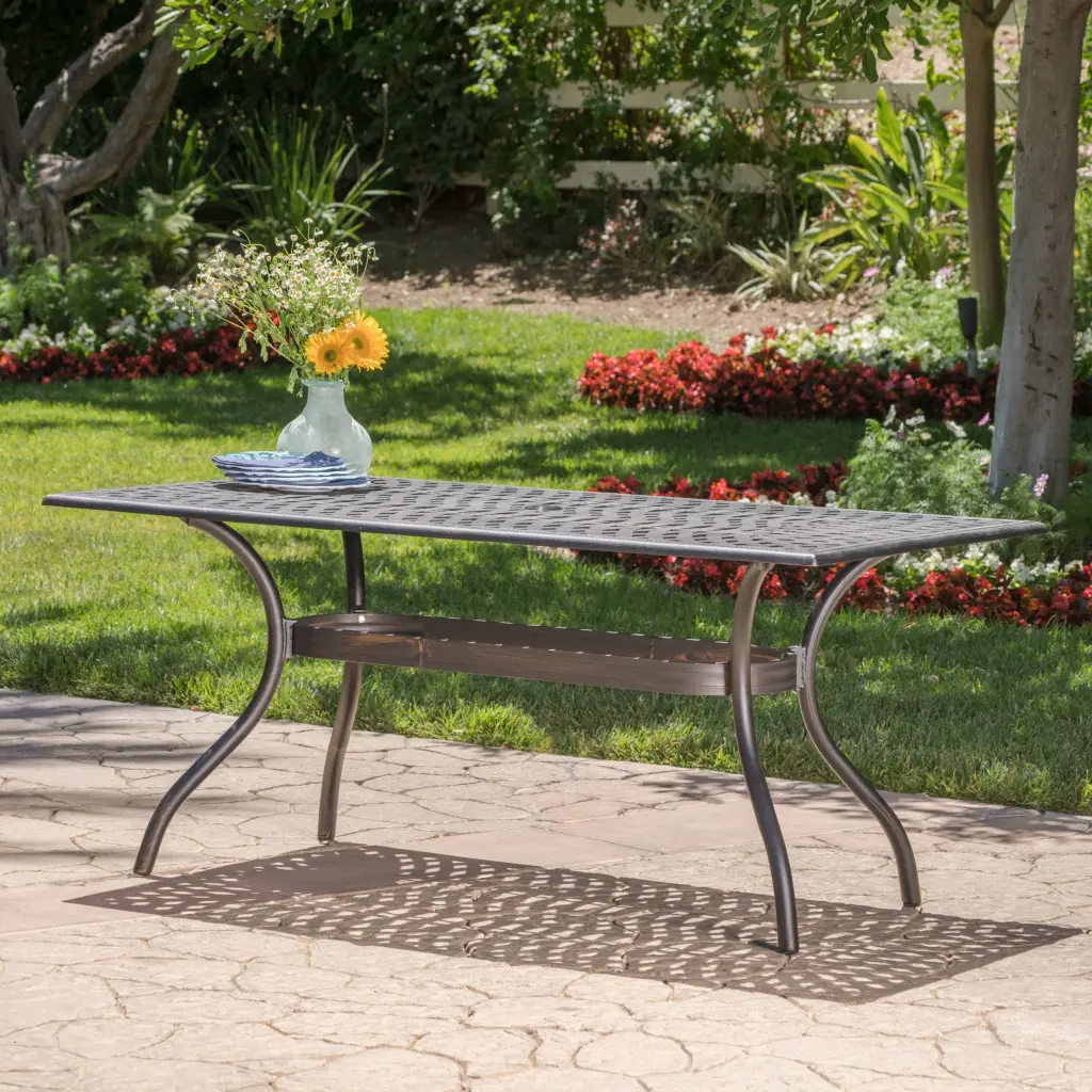 Austin 68 Inches Rectangle Dining Table Copper Aluminum Finish nh-ihave